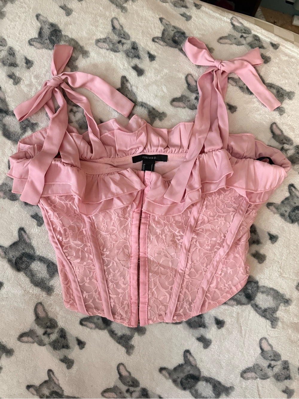 Forever 21 Pink Lace Corset Tank with Bow Tie Straps